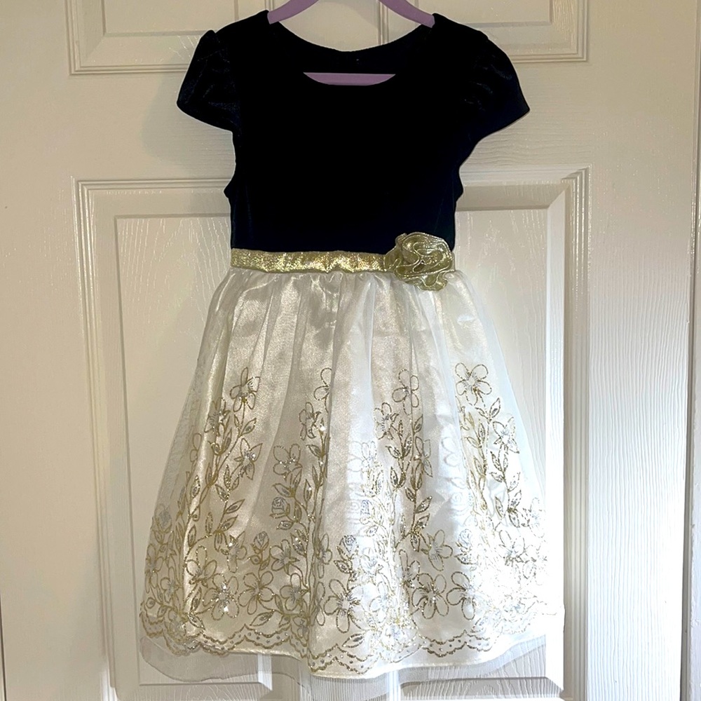 Jona Michelle Black and Gold Floral Tulle Dress